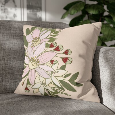 Magnolia Pastel Bouquet on Vanilla Square Pillow CASE ONLY, 4 sizes available, Floral throw pillow, Farmhouse Country Decor, Holiday Decor - image1